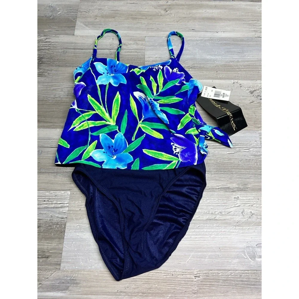 Womens Swim Tankini One Piece Blue Multicolor Floral Padded Size 10 Beach Native